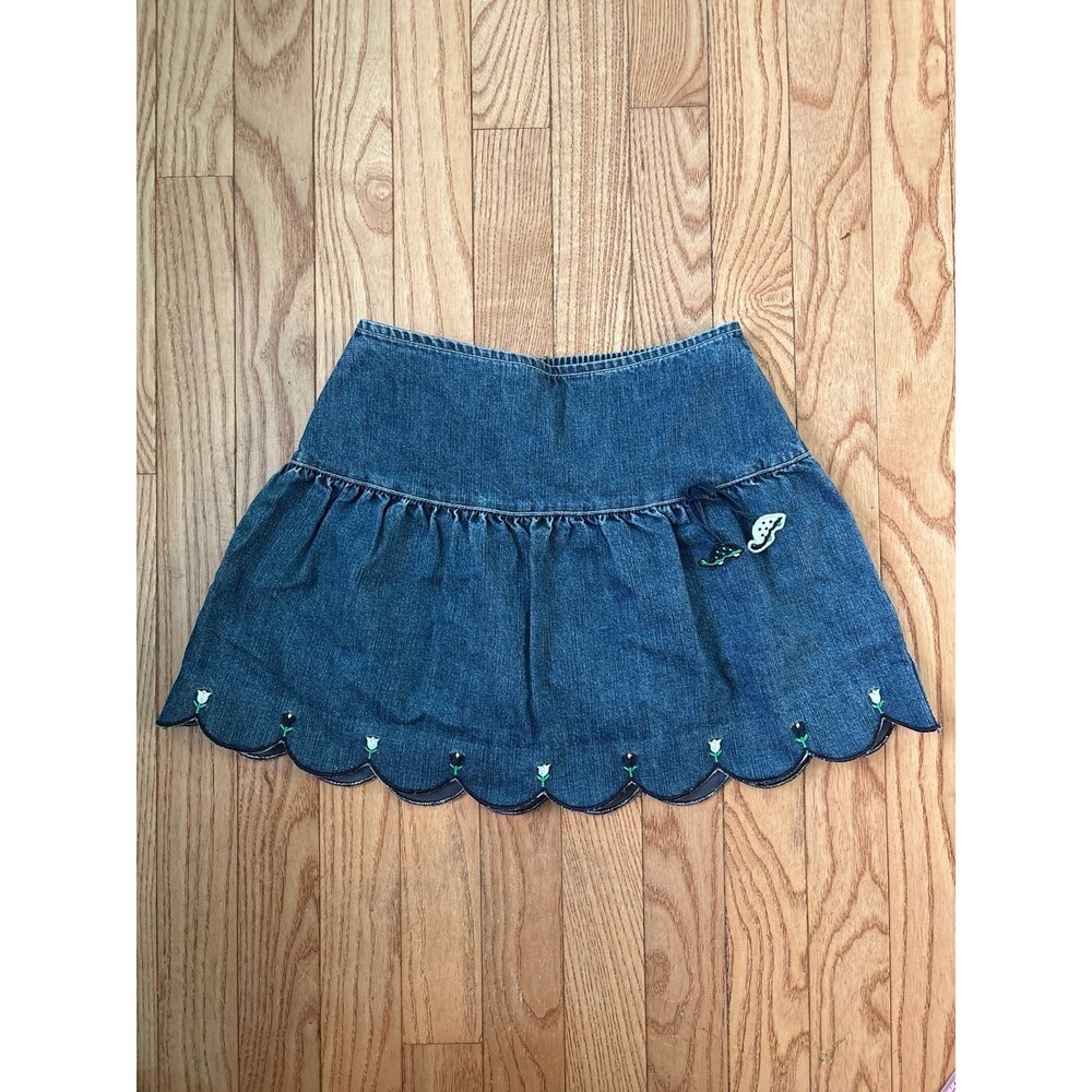 Girls skirt shorts scort blue denim flowers turtles scalloped 100% cotton girly